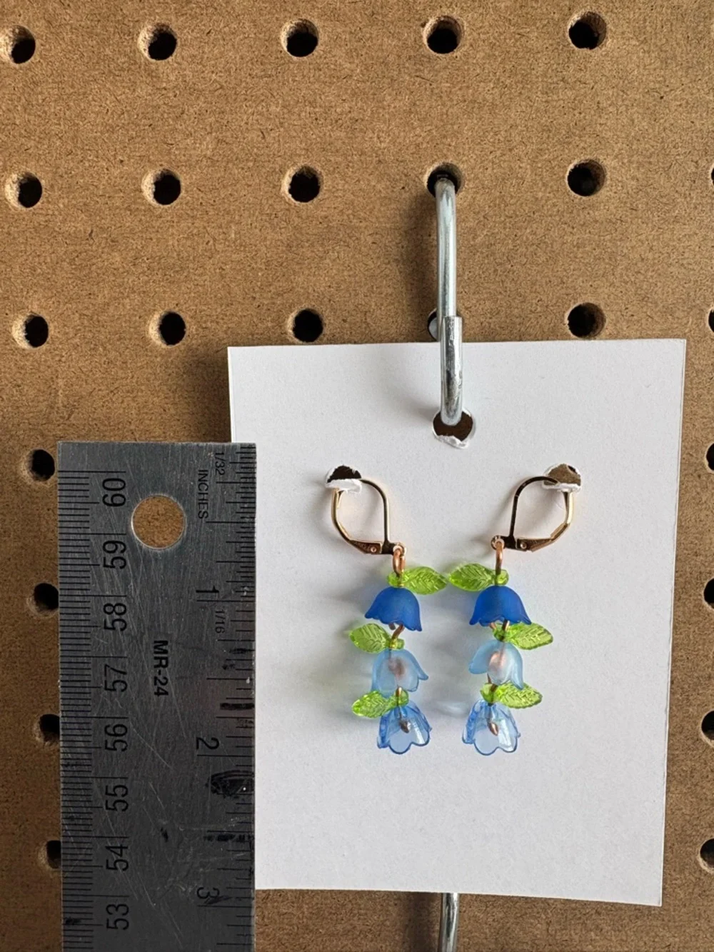Hand Crafted Blue and Green Floral Drop Earrings - Picture 2 of 2